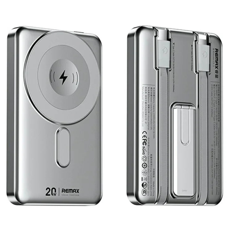 Remax CX-2 15W Output 10000mAh Dual Fast Charging Cabled Foldable Holder Magnetic Wireless Charging Power Bank